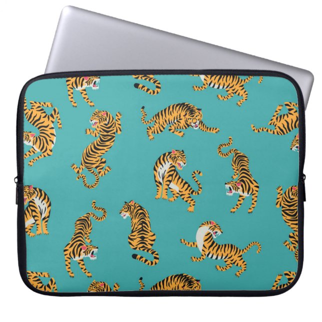 Capa Para Notebook Tiger sobre o padrão do Teal (Frente)