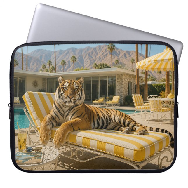 Capa Para Notebook Tigre à Beira da Piscina em Palm Springs (Frente)