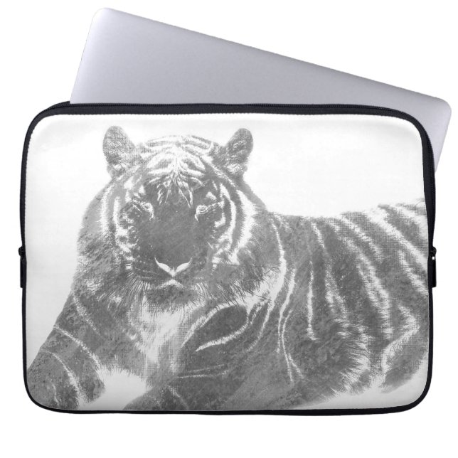 Capa Para Notebook Tigre Preto e Branco (Frente)