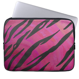 Capa Para Notebook Tigre, rosa quente e Impressão preto