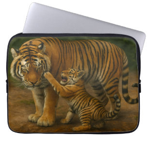 Capa Para Notebook Tigre Tenderness - Pai e Cubo na Floresta