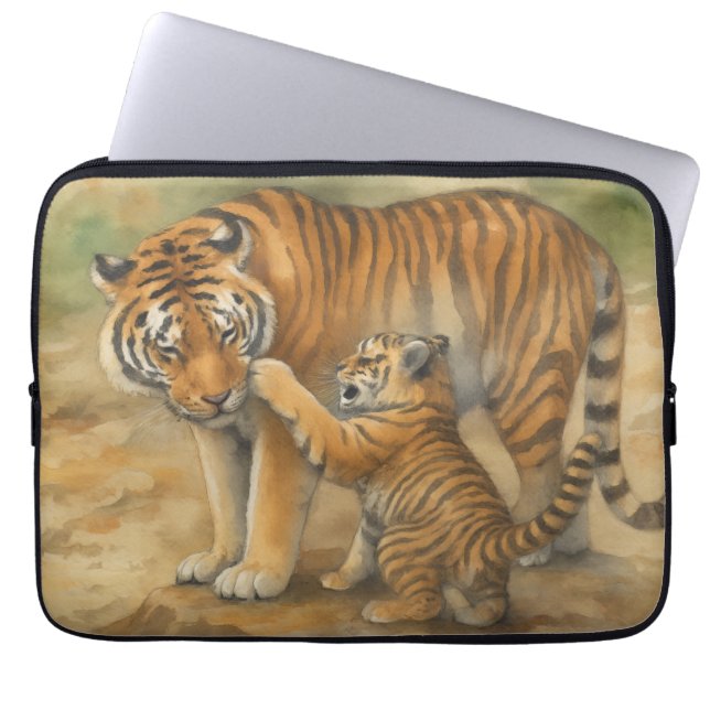 Capa Para Notebook Tigre Tenderness - Pai e Cubo na Floresta (Frente)