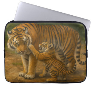 Capa Para Notebook Tigre Tenderness - Pai e Cubo na Floresta
