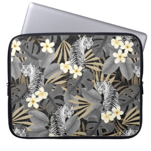 Capa Para Notebook Tigre Tropical Havaiana Palm Jungle Cinza