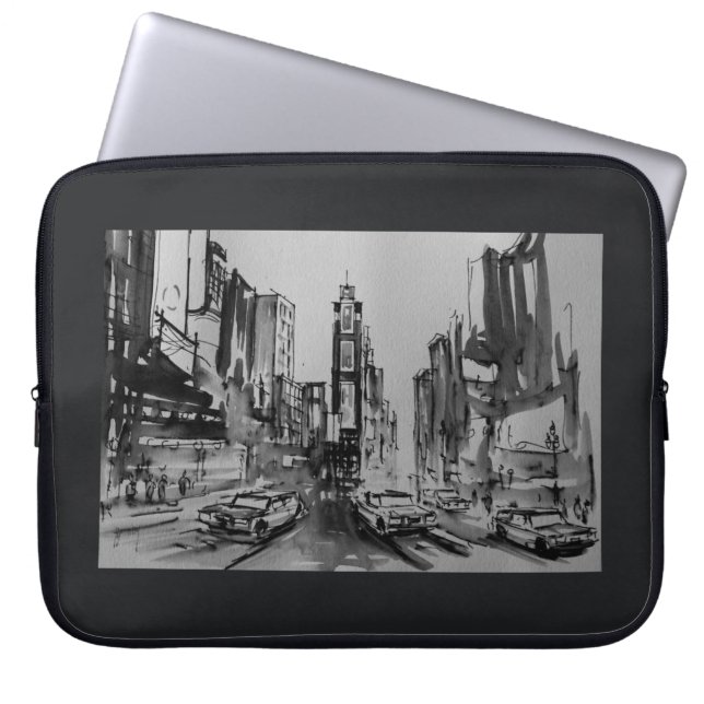 Capa Para Notebook Times Square na bolsa de laptop preto e branco 15" (Frente)