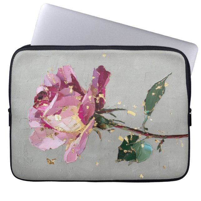 Capa Para Notebook Tinta a Óleo Rosa Rosa Folha Dourada Impressionist (Frente)