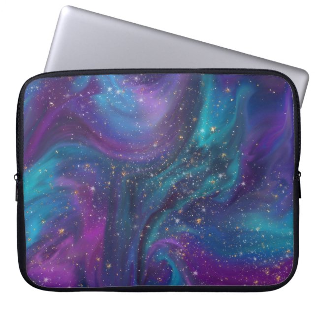 Capa Para Notebook Tinta cósmica | Nebulosa da Galáxia Roxa Azul Turq (Frente)