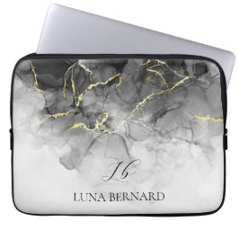 Capa Para Notebook Tinta de Aquarela Preta Personalizável