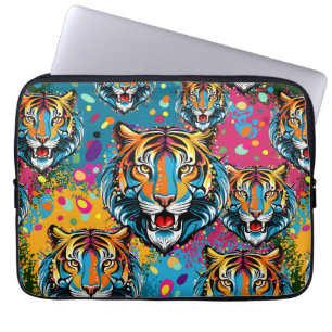 Capa Para Notebook Tinta de cores Arco-íris Cabeça de Tigre