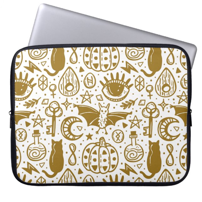 Capa Para Notebook Tinta de ouro de Halloween, padrão de silhueta sem (Frente)