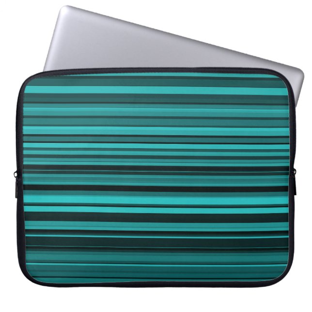 Capa Para Notebook Tiras Pretas Teais (Frente)