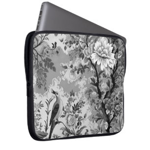 Capa Para Notebook Toile de Flor Preto e Prata