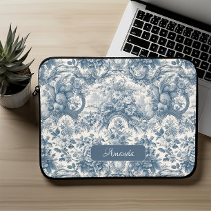 Capa Para Notebook Toile de jouy monograma floral azul vintage