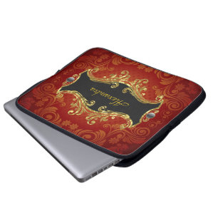 Capa Para Notebook Tons Vermelhos, Pretos E Dourados, Pistas De Vinta