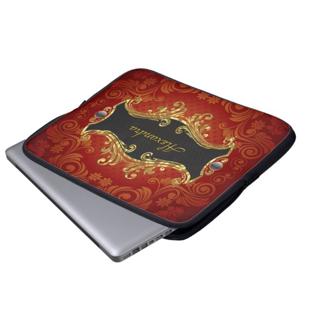 Capa Para Notebook Tons Vermelhos, Pretos E Dourados, Pistas De Vinta (Frente Inferior)