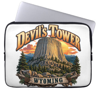 Capa Para Notebook Torre do Diabo Wyoming Gráfico Vintage Pôr-do-Sol