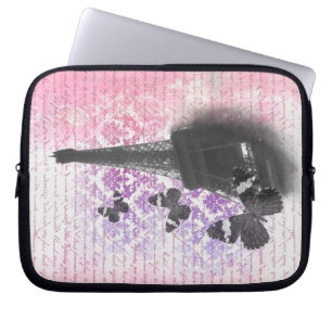Capa Para Notebook Torre Eiffel e borboletas