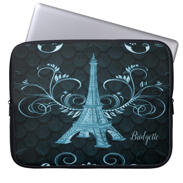 Capa Para Notebook Torre Eiffel Torre Blue Floral Swirings (Frente)