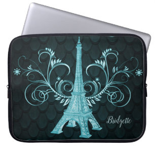 Capa Para Notebook Torre Eiffel Torre Teal Floral