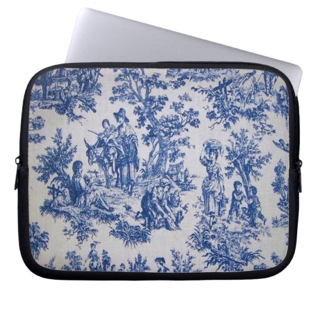 Capa Para Notebook Torre francesa de jouy azul e branco elegante (Frente)