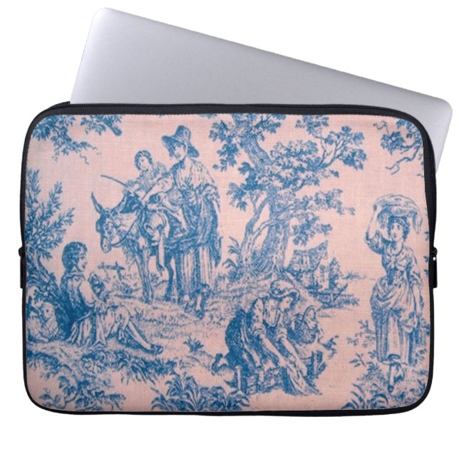 Capa Para Notebook Torre francesa de jouy azul e rosa elegante (Frente)