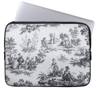 Capa Para Notebook Torre francesa de jouy preto e branco elegante