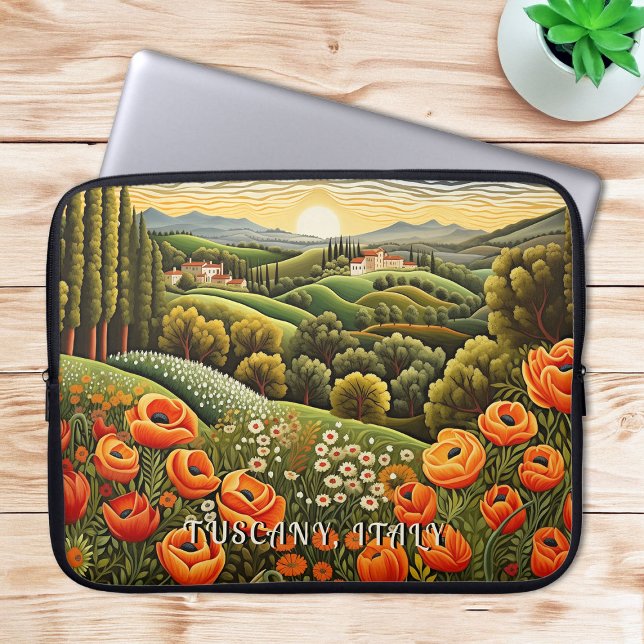 Capa Para Notebook Toscânia Primavera Paisagem Paisagem Itália Viagem (Tuscany Spring Landscape Painting Italy Travel Art Laptop Sleeve)
