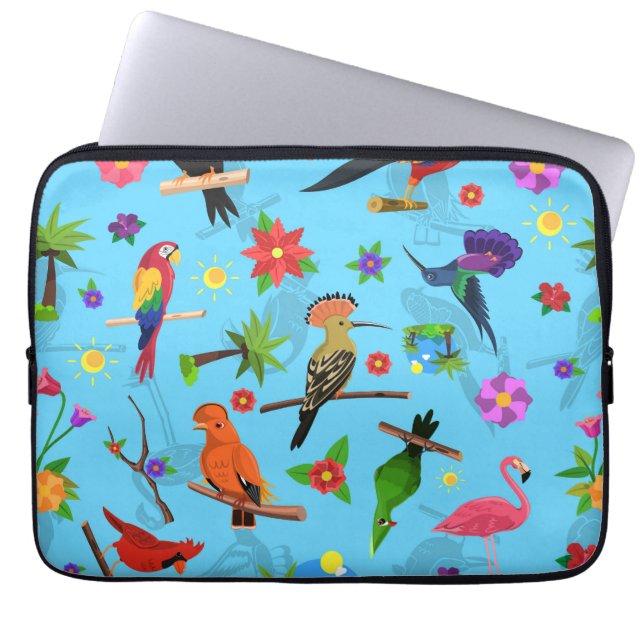 Capa Para Notebook Toucan Flamingo E Arara - Padrão De Aves Sem Costu (Frente)