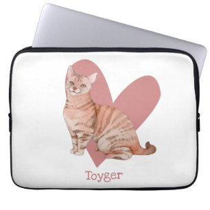 Capa Para Notebook Toyger Cat Watercolor Gatinho Coração Rosa