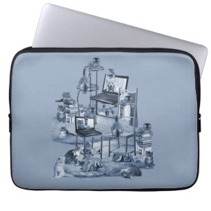 Capa Para Notebook Trabalhando em casa com o Delft Blue de duas tonal