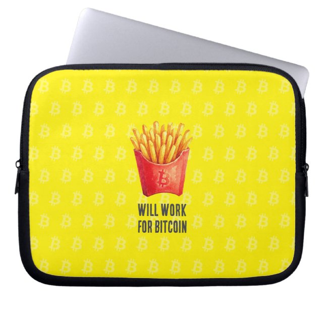 Capa Para Notebook Trabalharei por Bitcoin (Amarelo) (Frente)