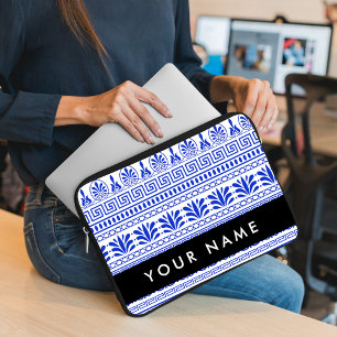 Capa Para Notebook Traço Grego, Chave Mista, Azul, Seu Nome