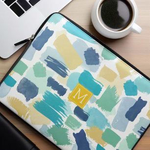 Capa Para Notebook Traços Coloridos de Pincel e Monograma Amarelo