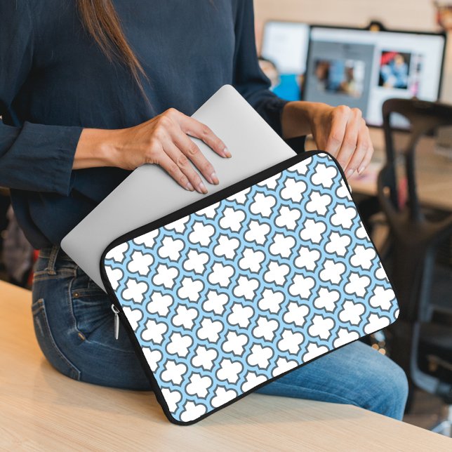 Capa Para Notebook Trellis branca e azul-bebê, lete, quatrefoil (Criador carregado)