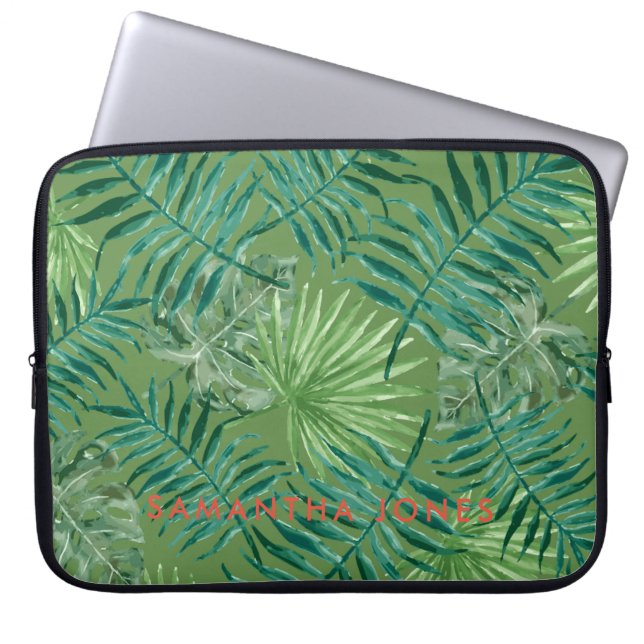 Capa Para Notebook Trendência de Folhas Tropicais de Palma Verde (Frente)