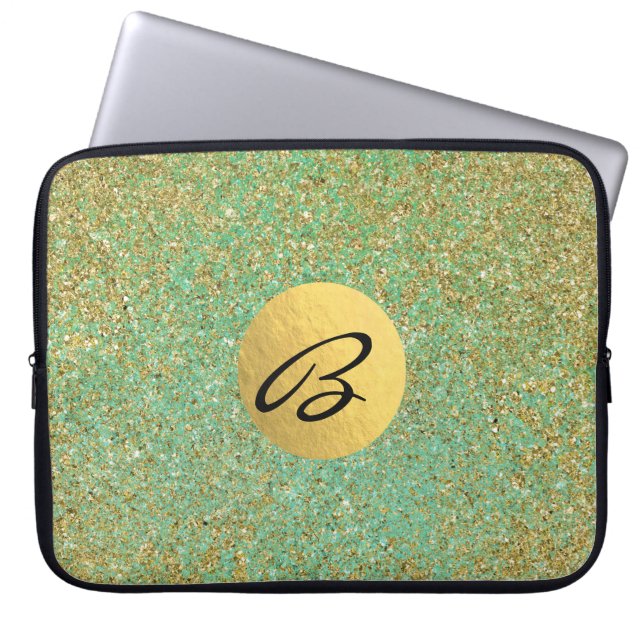 Capa Para Notebook Trendência Dourada de Glitter Teal Aqua Green Glam (Frente)