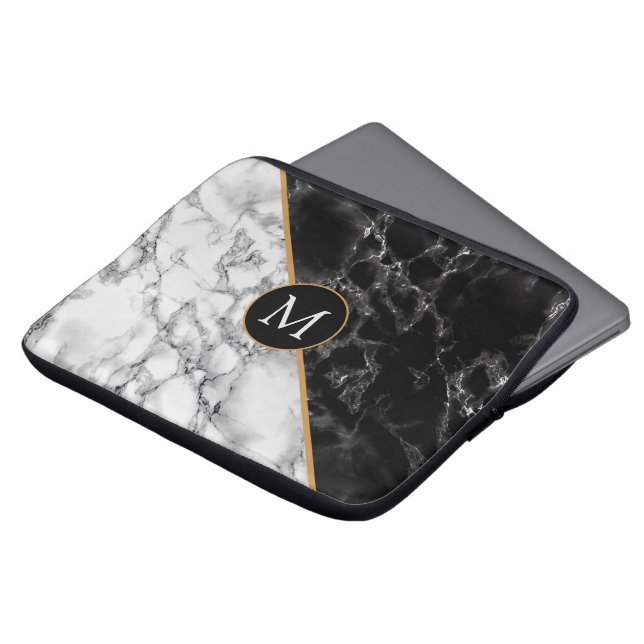 Capa Para Notebook Trendent Black & White Marble Stone - Adicionar su (Frente Topo)