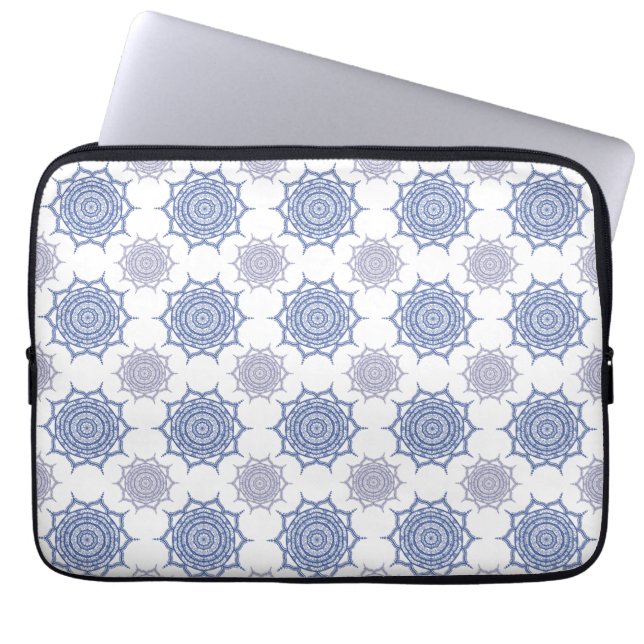 Capa Para Notebook Trendy Boho Winter Blue, White Mandala Pattern Zen (Frente)