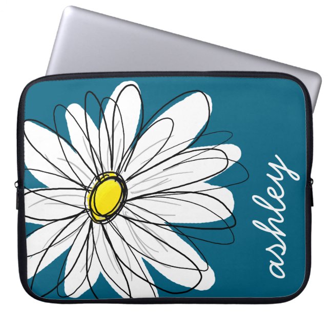Capa Para Notebook Trendy Daisy Floral Illustração - azul e amarelo (Frente)
