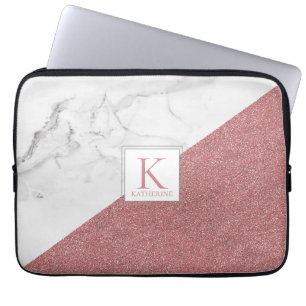 Capa Para Notebook Trendy Marble Blush Pink Glitter Girly Monograma