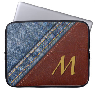 Capa Para Notebook Trendy Monograma Denim e Couro
