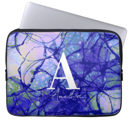Capa Para Notebook Trendy Monograma Nome Personalizado Abstrato Azul