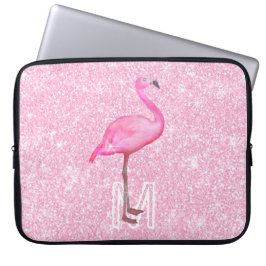 Capa Para Notebook Trendy Pink Glitter Watercolor Flamingo Tropical