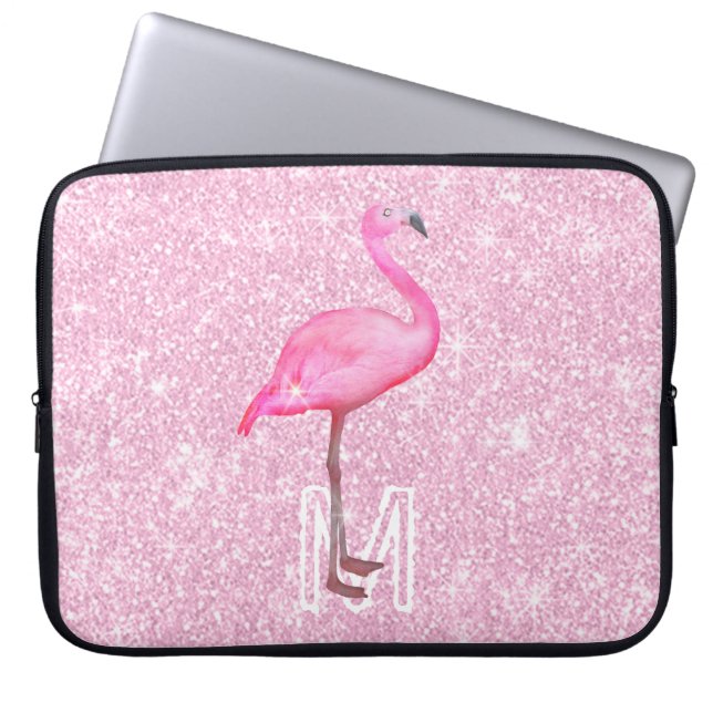 Capa Para Notebook Trendy Pink Glitter Watercolor Flamingo Tropical (Frente)