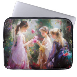 Capa Para Notebook Três garotas brincando num jardim