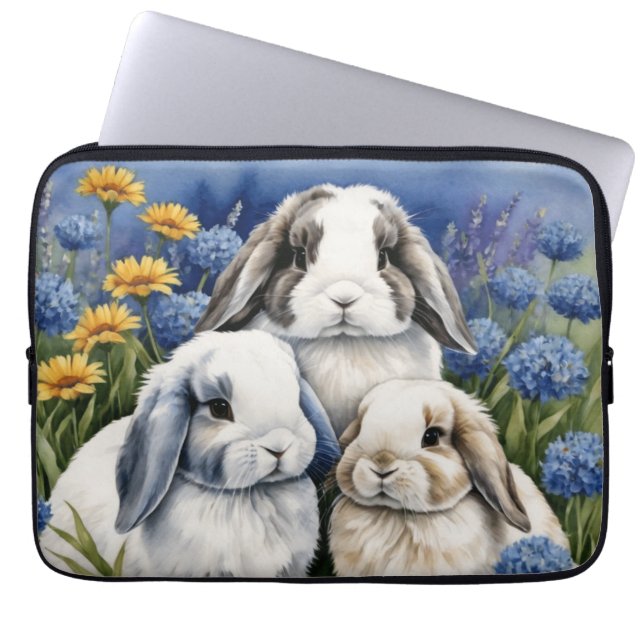 Capa Para Notebook Três Pequenos Eletrônicos de Lop Bunnies (Frente)