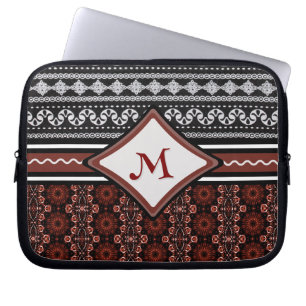 Capa Para Notebook Tribal Abstrato Branco e Vermelho Chic Black