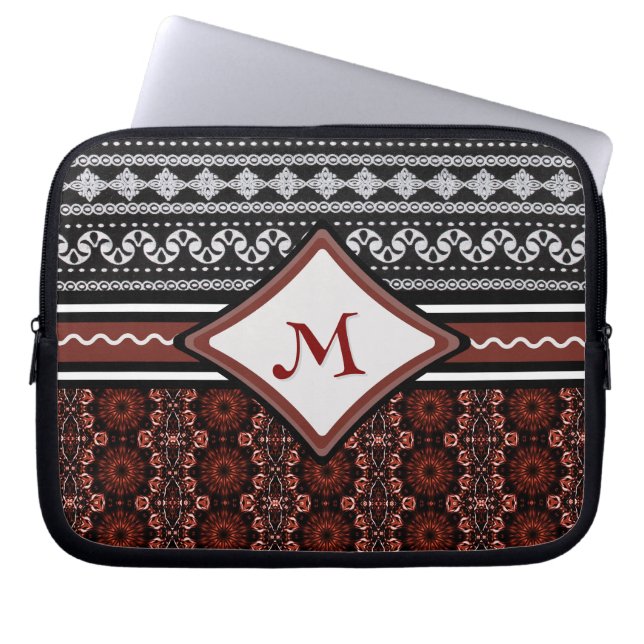 Capa Para Notebook Tribal Abstrato Branco e Vermelho Chic Black (Frente)