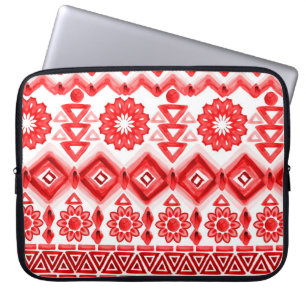 Capa Para Notebook Tribal vermelho, padrão étnico de aquarela.