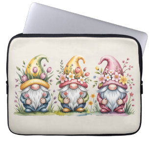 Capa Para Notebook Trio de Gnome de Primavera em Aquarela com Chapéus